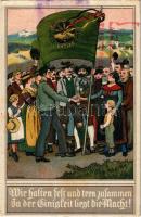 Wir halten fest und treu zusammen in der Einigkeit liegt die Macht! / WWI German and Austro-Hungarian K.u.K. military, Viribus Unitis propaganda, folklore, litho s: Willy Stieborsky (EK)