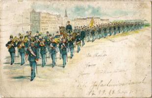 1913 Osztrák-magyar katonai felvonulás / Austro-Hungarian K.u.K. military parade, litho (EK)