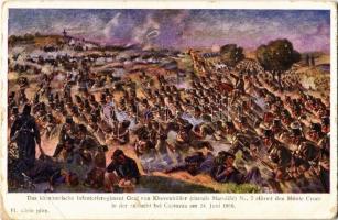 Das kärntnerische Infanterieregiment Graf von Khevenhüller (damals Maroicic) Nr. 7. stürmt den Monte Croce in der Schlacht bei Custozza am 24. Juni 1866. / Battle of Custoza (1866), Austro-Hungarian K.u.K. military. B.K.W.I. 281-1. s: H. Klein (EB)