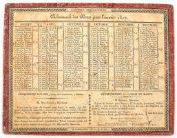 1827 Francia nyelvű naptár, kopott és sérült, 18,5x23,5 cm