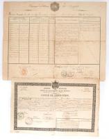 1822-1860 2 db francia katonai elbocsátó, papír, kopott, foltos 25x41 és 36,5x47
