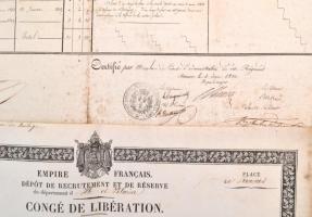 1822-1860 2 db francia katonai elbocsátó, papír, kopott, foltos 25x41 és 36,5x47