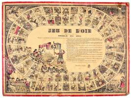 cca 1860-90 Jeu de loie francia nyelvű lúd társasjáték tábla, karton, kopott, foltos 40x53,5