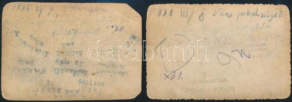 1936-1938 Vác, focicsapat, 2 db fotó, sérüléssel, 5,5×8,5 cm