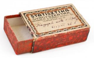 1937 Stastisztika gyógyszertát Bp. II. Margit krt pirulás dobozka