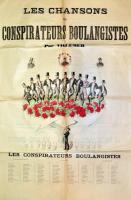 cca 1860-80 Les chansons des conspirateurs boulangistes par villemer, kétoldalas francia nyelvű plakát, hátoldalán dalszövegekkel, színes litográfia, papír, hajtásnyomokkal, ca. 97x64 cm