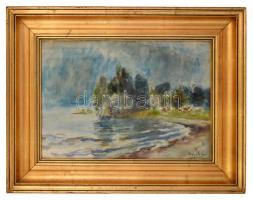 Móritz Sándor (1924-1966): Öböl Siófoknál. Akvarell, papír, jelzett, hátoldalán Képcsarnok Vállalat ...