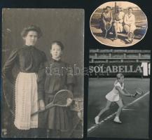 cca 1910-1970 3 db tenisz témájú fotó, 5×6 és 14×9 cm közötti méretekben