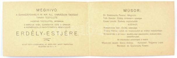 1941 Meghívó a Dunaszerdahelyi M. Kir. Állami Gimnázium Erdély-estjére