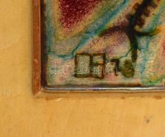 DJ jelzéssel: Madár. Tűzzománc, réz, fa alapon, 25×15 cm