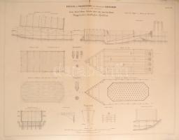 cca 1860 Karl von Etzel 3 db vasúti építményeket ábrázoló tervrajza nagy méretű nyomaton 70x60 cm