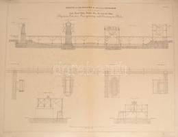 cca 1860 Karl von Etzel 3 db vasúti építményeket ábrázoló tervrajza nagy méretű nyomaton 70x60 cm