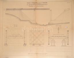 cca 1860 Karl von Etzel 3 db vasúti építményeket ábrázoló tervrajza nagy méretű nyomaton 70x60 cm