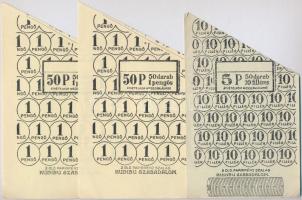 DN 5db-os használatlan rolnizó papír tétel; "50 db 2 filléres = 1 pengő", "50db 10 fi...