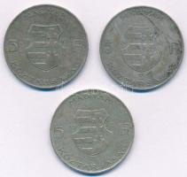 1947. 5Ft Ag "Kossuth" (3x) T:2,2- patina kis ph. 
Adamo F8.1