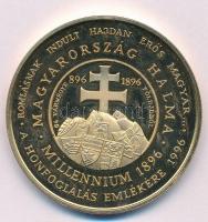 1996. Magyarország halma - Millenium 1896 - A Honfoglalás emlékére 1996 aranyozott Br emlékérem, hátlapon a Himnusz első soraival (42,5mm) T:1 (eredetileg PP)