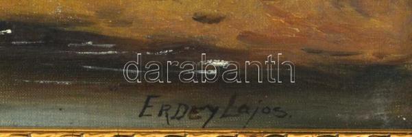 Erdey Lajos: Kacsa itató. Olaj, vászon. Jelzett, 40x45 cm Keretben