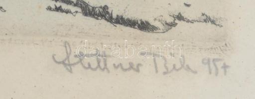 Stettner Béla (1928-1984): Komlói völgy. Rézkarc, papír, jelzett, 25x33 cm Üvegezett keretben