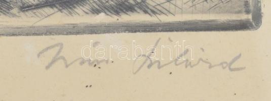 Iván Szilárd (1912-1988): Napsütés a Balatonon. Rézkarc, papír, jelzett, 27x29 cm  Üvegezett keretbe...