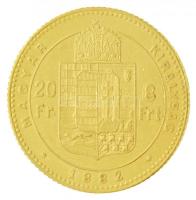 1882KB 8Ft/20Fr Au "Ferenc József / Középcímer" Körmöcbánya (6,44g/0.900) T:2 ph.
Hungary...