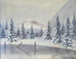 Szepesi Kuszka Jenő (1885-1948): Tátrai téli táj. Olaj, vászon, jelzett, sérült üvegezett blondel keretben, 39,5x50 cm
