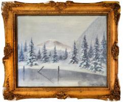 Szepesi Kuszka Jenő (1885-1948): Tátrai téli táj. Olaj, vászon, jelzett, sérült üvegezett blondel ke...
