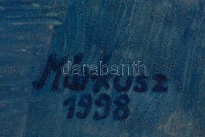 Márkusz Zsuzsanna (?-): Sziklás tengerpart, olaj, farost, jelzett, datált (1998), hátoldalán címkén ...