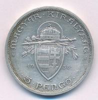 1938. 5P Ag "Szent István" T:1- kis patina Adamo P8.1