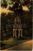1908 Pozsony, Pressburg, Bratislava; részlet a ligeti díszkertből, Ferencesek tornya / park, gothic tower of the Franciscan church (EK)