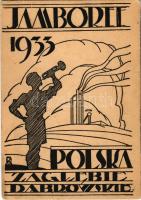 1933 Jamboree. Polska Zaglebie Dabrowskie / Polish scout art postcard, Dabrowa Basin / Ez a lengyelországi dabrowa-gorniczai első csoport nyomdájában készült. Gödöllő dn. 2 VIII 1933.