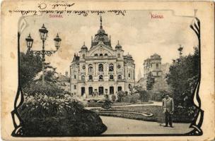 1907 Kassa, Kosice; Színház. D. K. Bp. 1906. / theatre. Art Nouveau frame (fl)