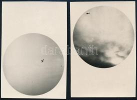 cca 1942 Thöresz Dezső (1902-1963) békéscsabai gyógyszerész és fotóművész hagyatékából  2 db jelzés nélküli, vintage fotó (Repülőgépek az égbolton), 8,3x5,8 cm