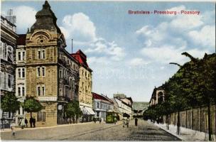 Pozsony, Pressburg, Bratislava; utca, villamos / street view, tram