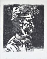 Szász Endre (1926-2003): Férfii fej. Szitanyomat (265/300), papír, jelzett, üveg mögött, 40×35 cm