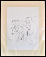 Szalay Lajos (1909-1995): Jelenet. Szitanyomat, papír, paszpartuban, jelzett, 36×27 cm