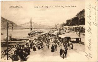1907 Budapest IX. Csepel rakodópart a Ferenc József híddal, piac