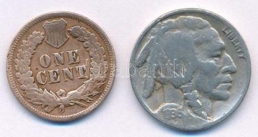 Amerikai Egyesült Államok 1905. 1c Br "Indián" + 1936. 5c CuNi "Buffalo" T:2- ki...