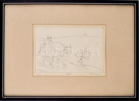 Borsos Miklós (1906-1990): Ikarusz. Rézkarc, papír, jelzett, számozott (92/100), üvegezett fa keretb...