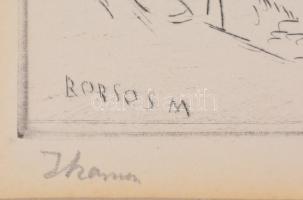 Borsos Miklós (1906-1990): Ikarusz. Rézkarc, papír, jelzett, számozott (92/100), üvegezett fa keretb...