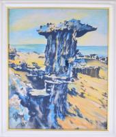 Molnár Zoltán (1937-2001): Szürreális táj. Akvarell, selyem, jelzett,üvegezett fa keretben, 58,5×48,...