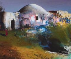 Adilov Kabul (1959-): Aral-part. Olaj, farost, jelzett, hátoldalán Intakt-Art Átrium Galéria címkéjé...