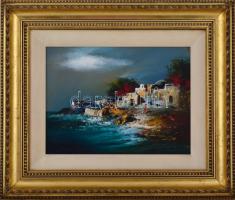 Adilov Kabul (1959-): Kilátás. Olaj, farost, jelzett, hátoldalán Intakt-Art Átrium Galéria címkéjéve...