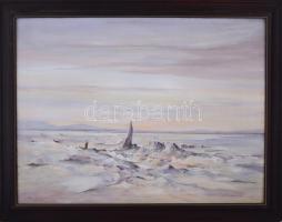 Mizser Pál (1941-): Hullámzó föld. Olaj, farost, jelzett, hátoldalán Zichy Galéria címkéjével, fa ke...