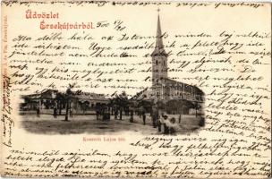 1900 Érsekújvár, Nové Zámky; Kossuth Lajos tér, templom. Conlegner J. és Fia kiadása / square, church (EK)
