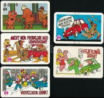 cca 1975-82 11 db karikaturás kártyanaptár, közlekedési figyelmeztetésekkel