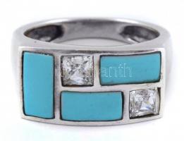 Ezüst(Ag) gyűrű, türkiz színű kővel, jelzett, méret: 58, bruttó: 5,9 g