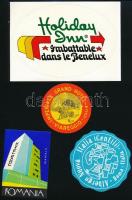 15 db bőröndcímke és matrica (Hotel Aranybika, Grand Hotel Royal Budapest , jugoszláv és más külföld...