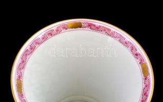 Herendi indiai kosár mintás váza, porcelán, kézzel festett, jelzett, hibátlan, 14x14cm