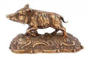 Réz vaddisznó figura. Jelzett. 13x8 cm