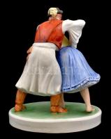 Herendi porcelán szerelmes pár, kézzel festett, jelzett az alján Herendi márkával és Herend feliratt...